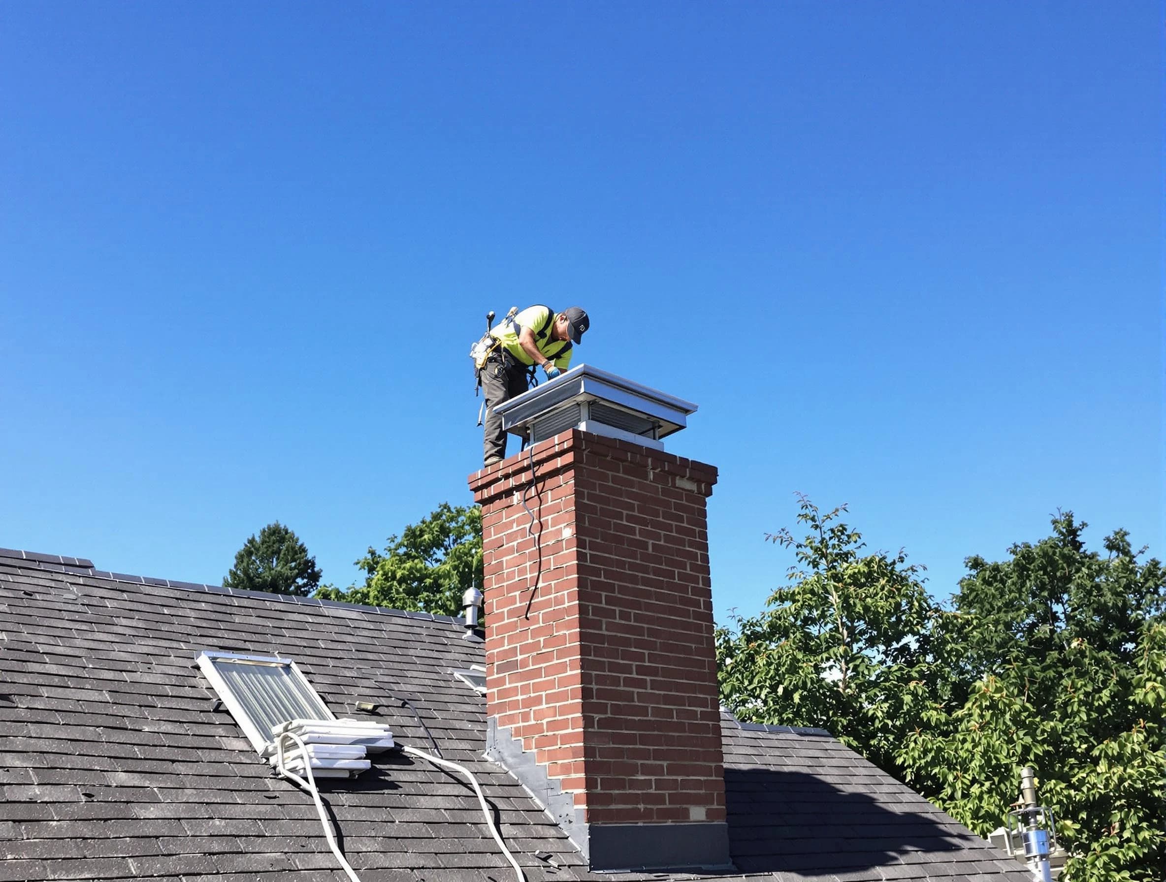 Mount Juliet Chimney Sweep technician measuring a chimney cap in Mount Juliet, TN
