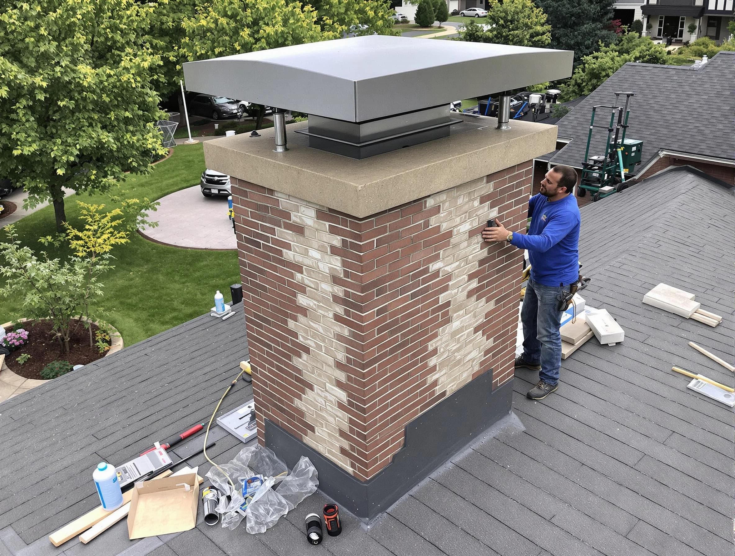 Mount Juliet Chimney Sweep team working on a custom chimney remodel in Mount Juliet, TN