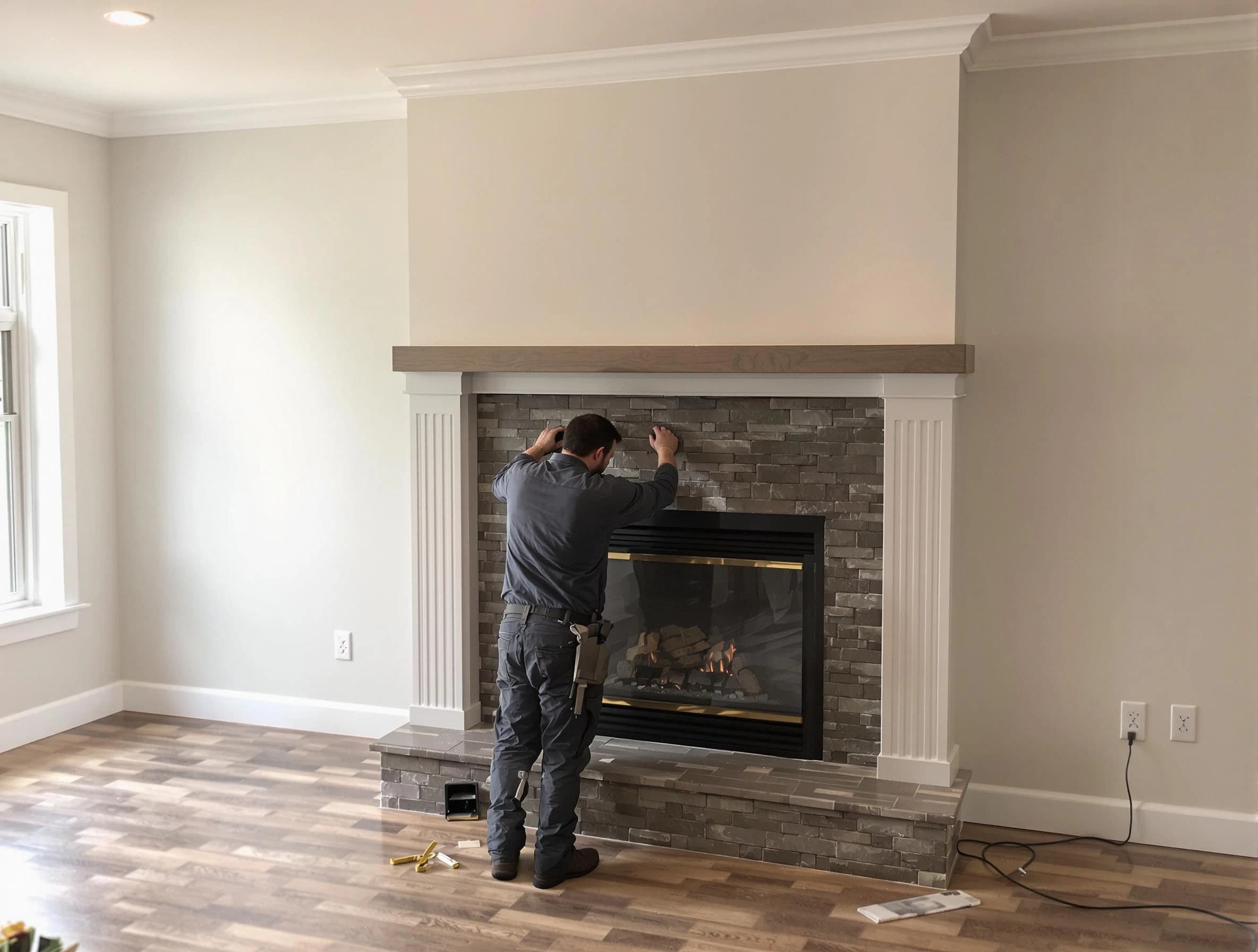 Mount Juliet Chimney Sweep finishing a custom fireplace install in Mount Juliet, TN